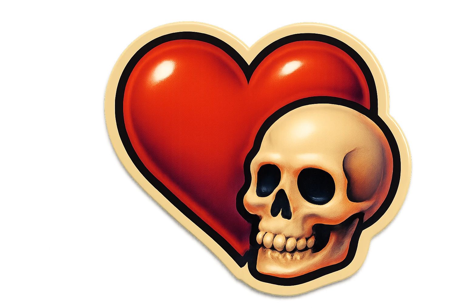 gothic heart with a skull accent, retro stickers style emoji