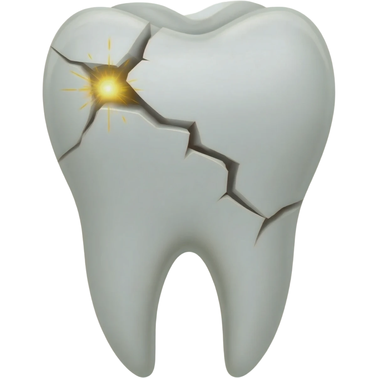 Broken tooth from the crown to the middle with little explosion effects representing caries, the broken part will be represented by a crack like when an earthquake goes on emoji
