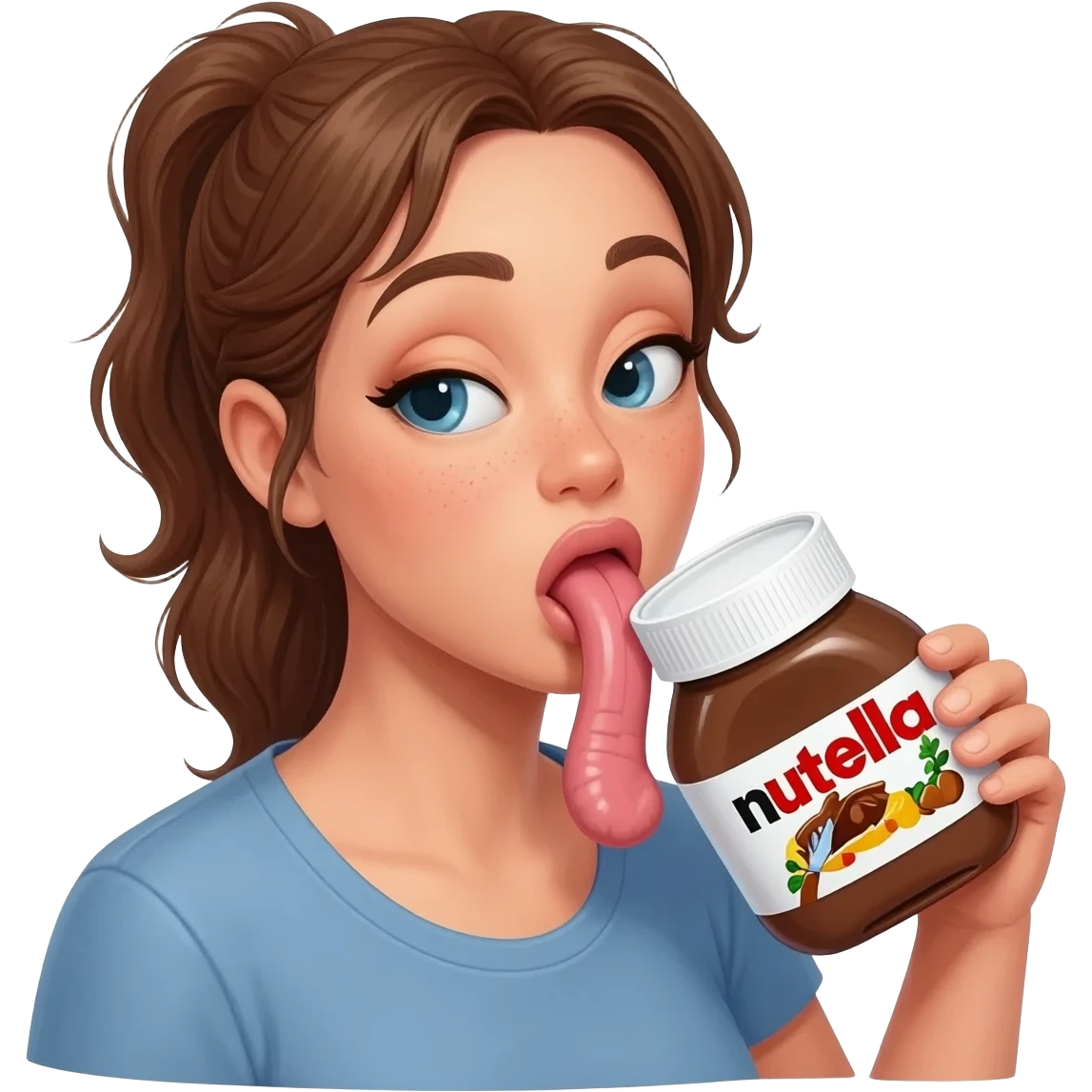Een vrouw dat een nutellapot met een piemel pijpt emoji