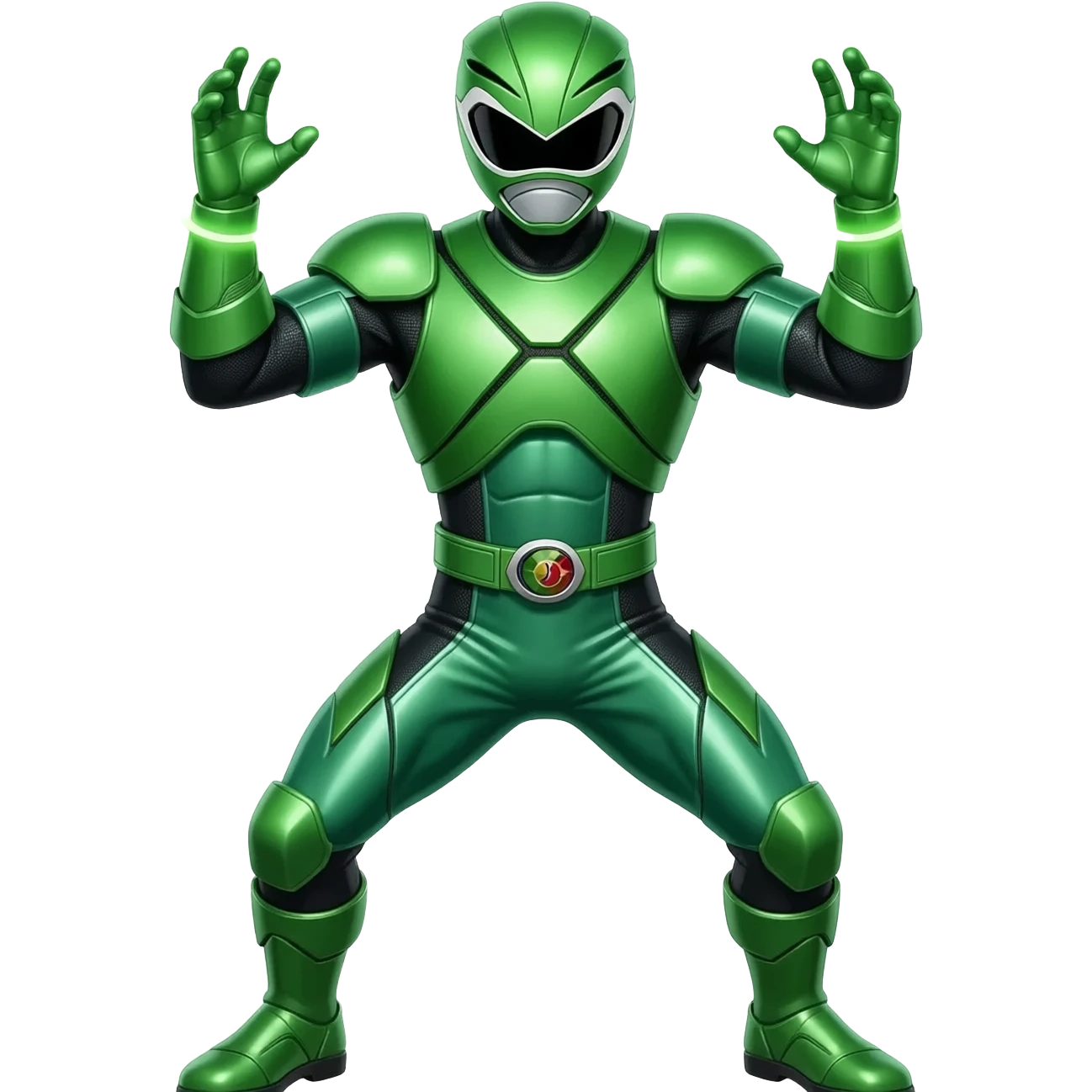 Angry green might morphing power ranger Throwing hands in the air upset/ mad emoji