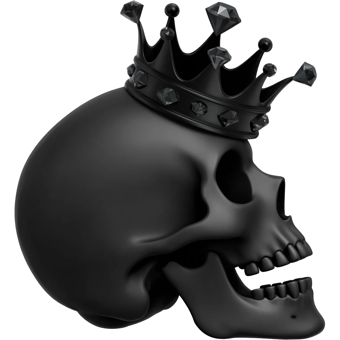 generate an improved black crown with black diamonds inside the mouth of a black skull emoji