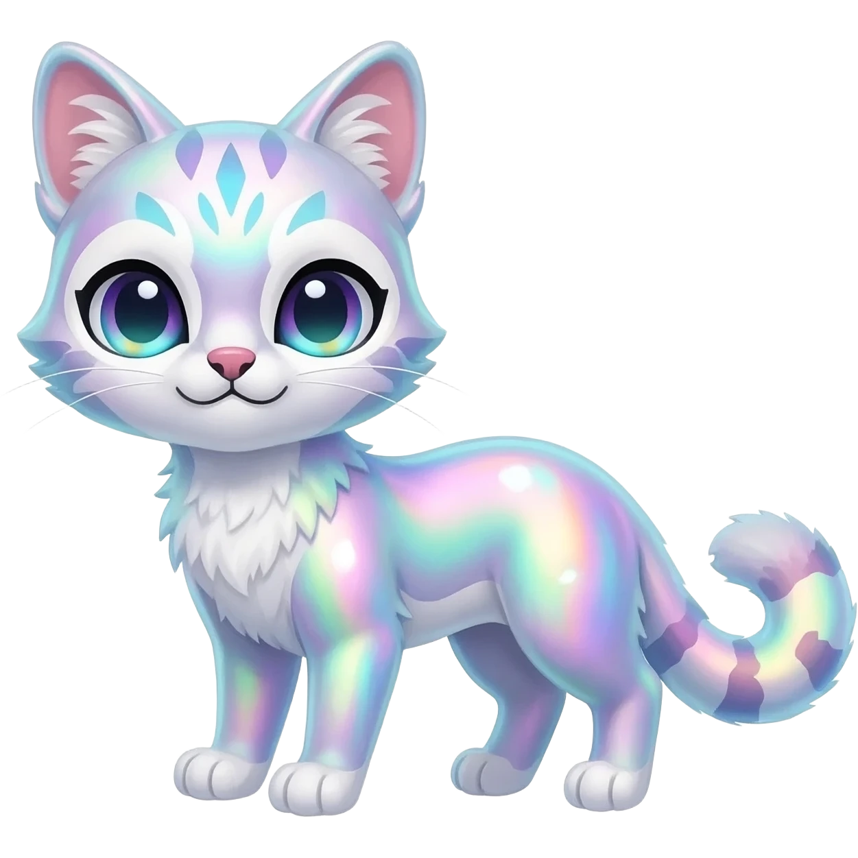 iridescent pastel white glorious divine exotic cute cool beautiful shiny beautiful fantasy-caracal-civet-genet-sergal-vernid-Cacomistle-oncilla-animal-Fakémon-hybrid-fursona (full body) emoji