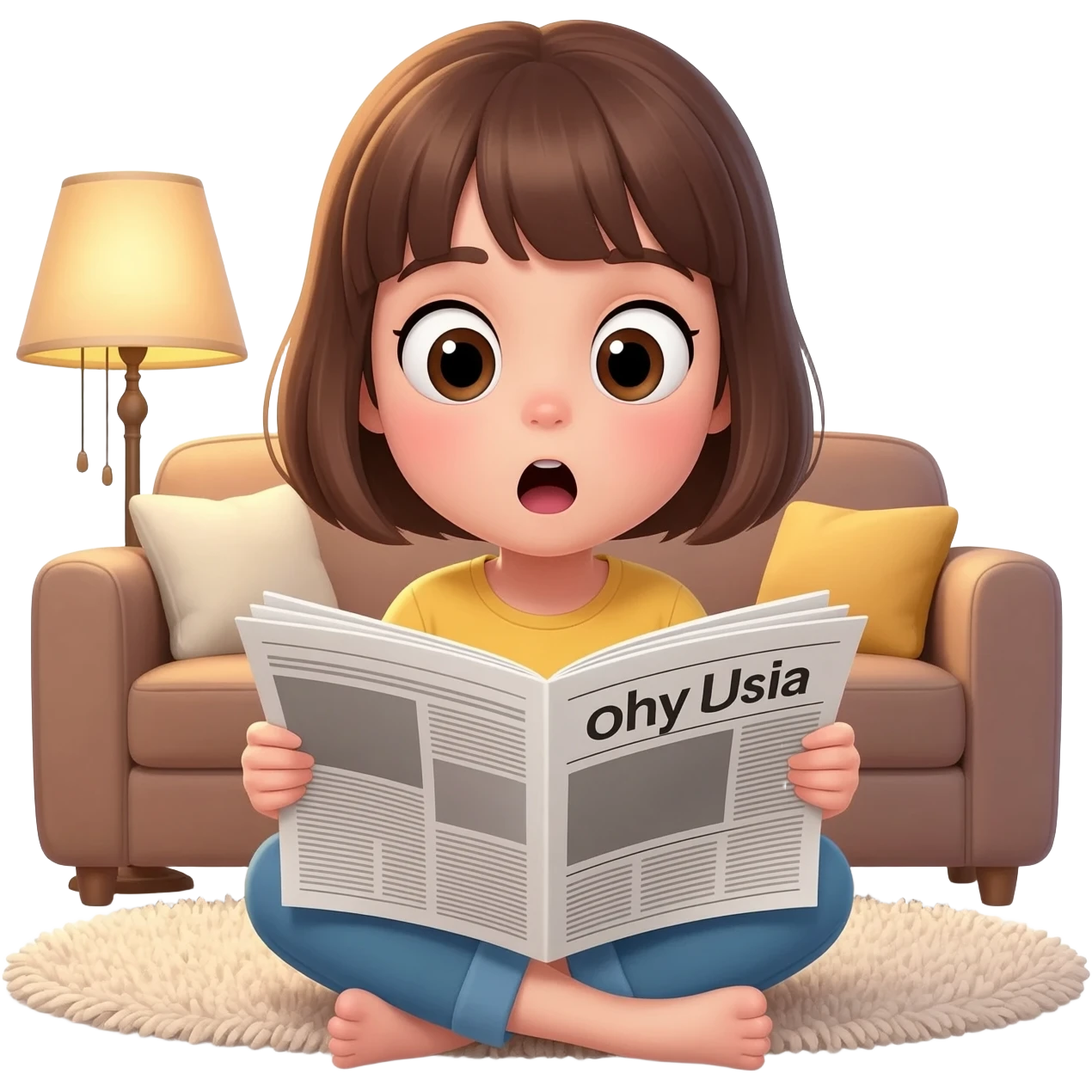 Girl reading the news and being very surprised emoji