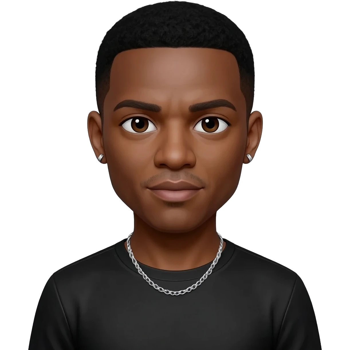 Gerald Levert with dark brown eyes, black hair, black metallic shirt, silver necklace and short earrings emoji