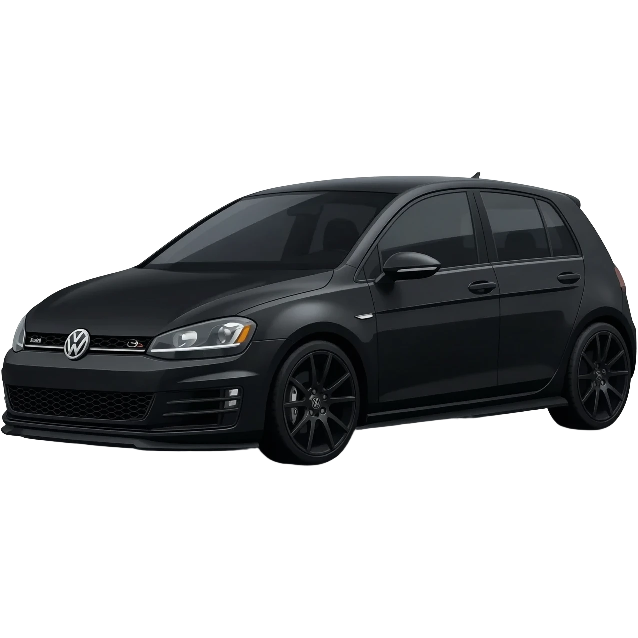 a picture of a full black VW Golf GT Edition TDI MK7 2016 with black rims and tinted windowson an angle emoji