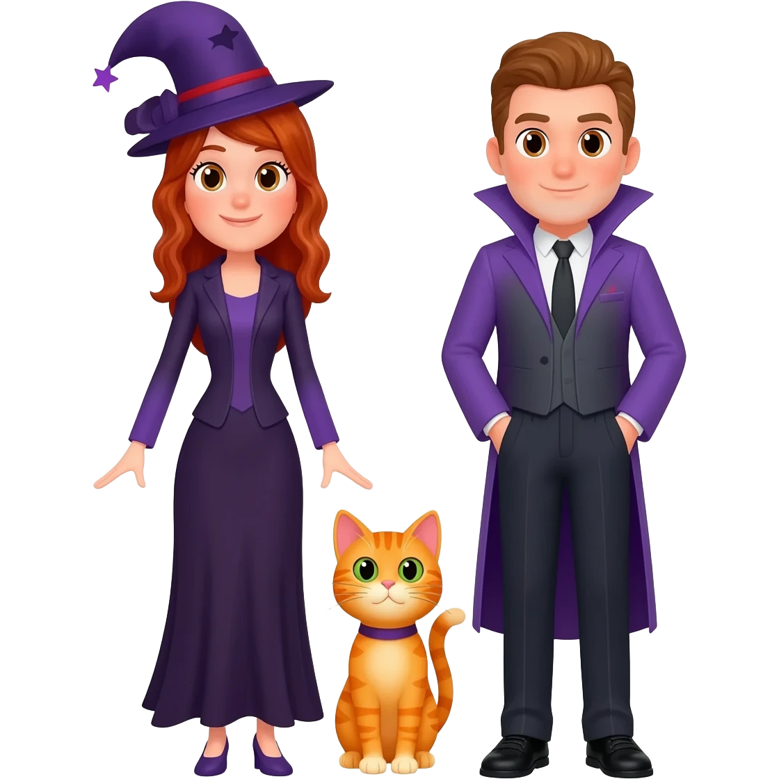 magician couple and their pet cat emoji