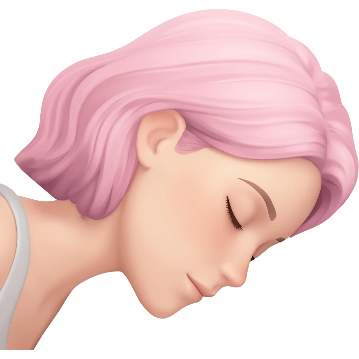 Woman with pink hair sleeping on her side, up view emoji