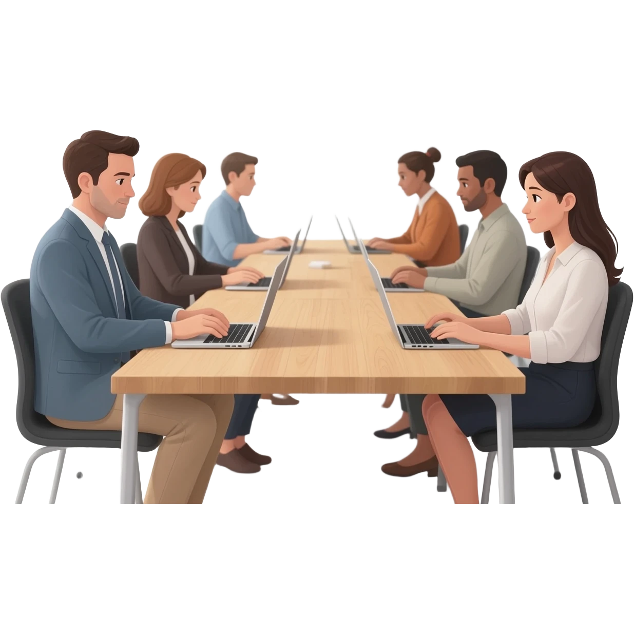 long table everyone  with laptops emoji