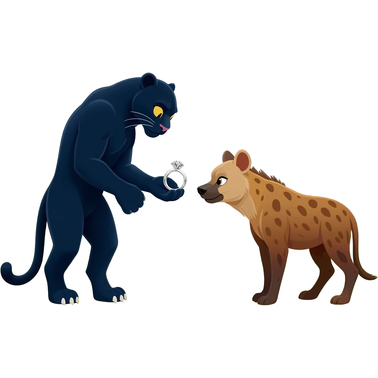 a panther who proposes marriage to a hyena emoji