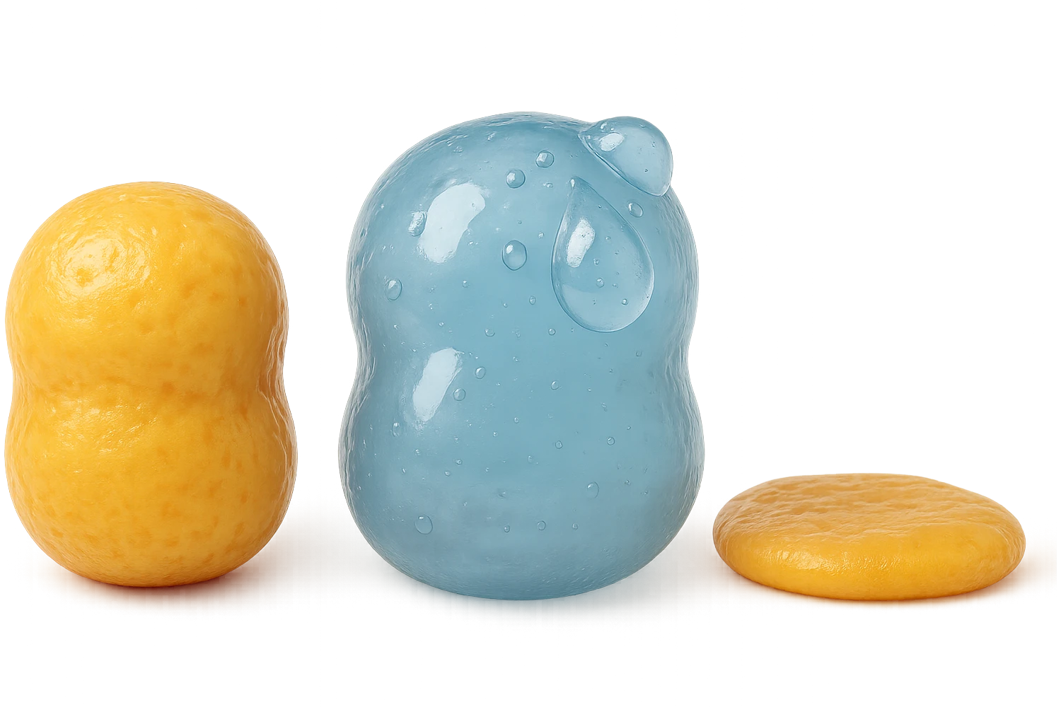 il processo di una cellula adiposa che si sgonfia, si gonfia di acqua e infine si appiattisce, 3d iperrealistica 4k, sfondo bianco emoji
