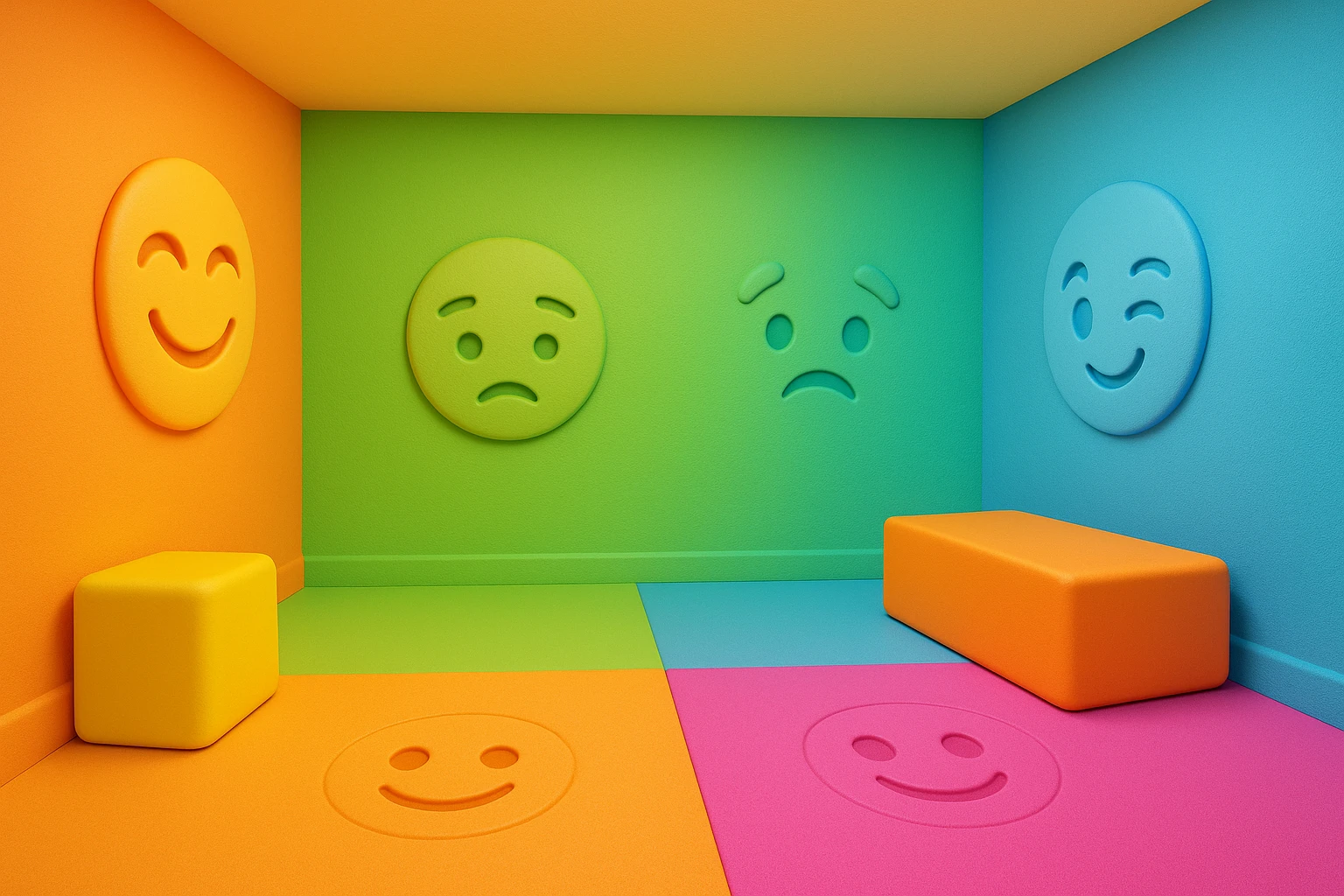 create an empty 3d cartoony room, make it emoji emoji