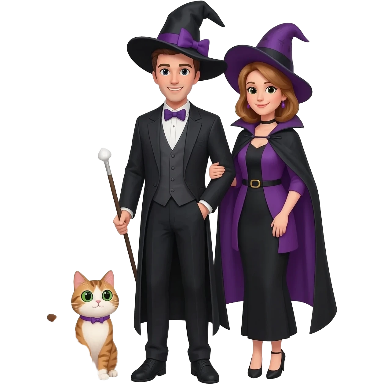 magician couple and their pet cat emoji