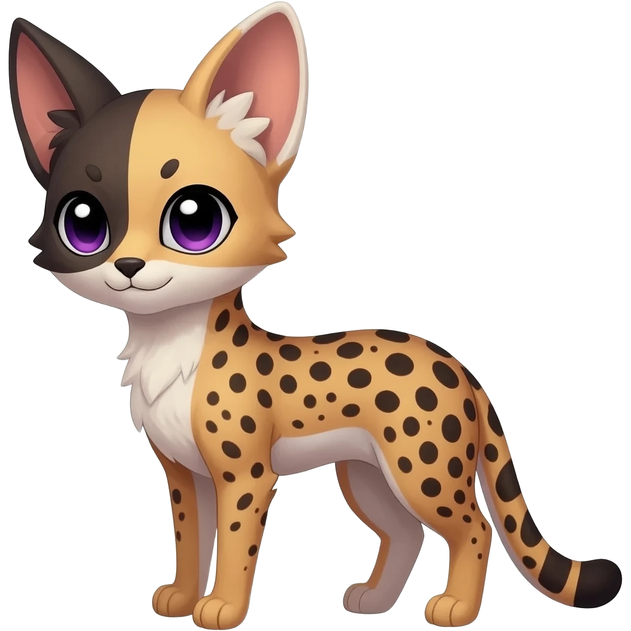 Big-eared big-eyed cute realistic animalistic feral digitigrade 4-legged anime-styled Meloetta-Caracal-Trico-Vernid-Sergal-Serval-hybrid-fusion-creature-animal, full body emoji