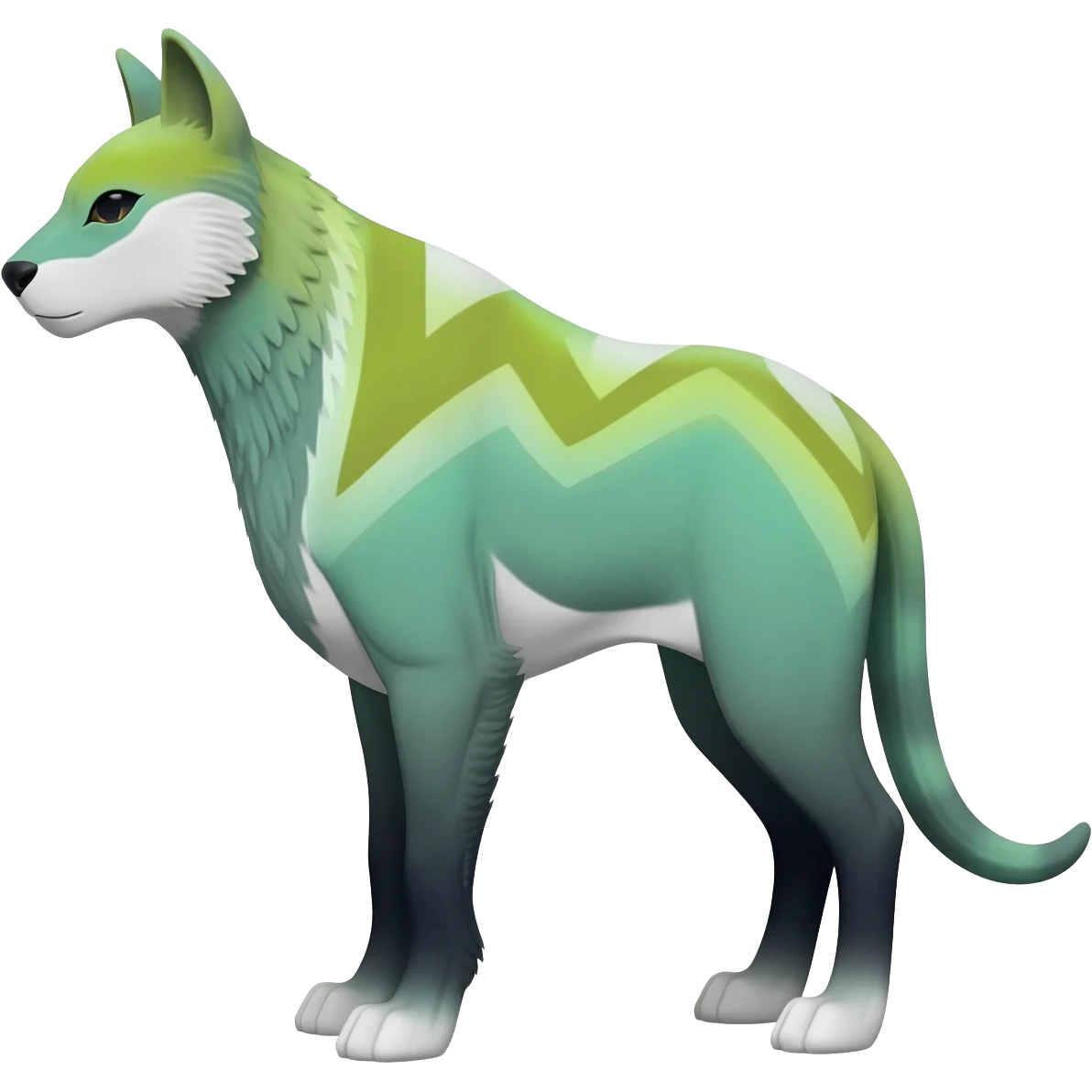  cool handsome gorgeous realistic zig-zag-patterned striking pastel-lime-green-white-gradiented with dark undertones, white underside, thunderous stormy edgy badass realistic Vernid-Sergal-Genet-Trico-species by LiLaiRa, full body emoji