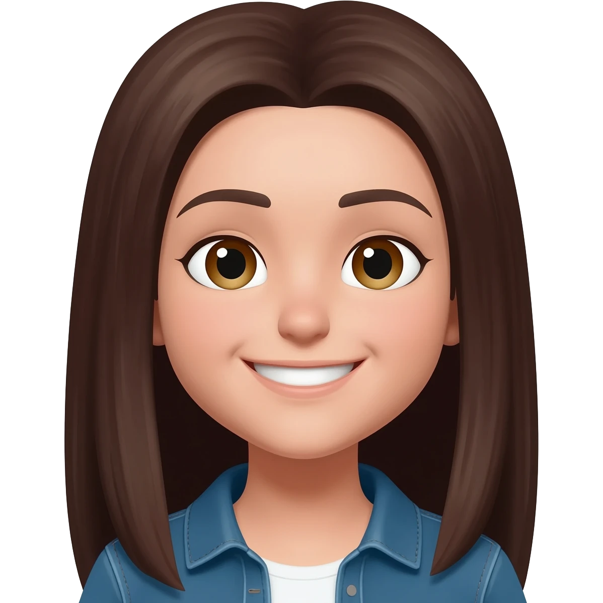 chica con pelo marrón oscuro largo y ojos castaños con ropa casual sonriente emoji