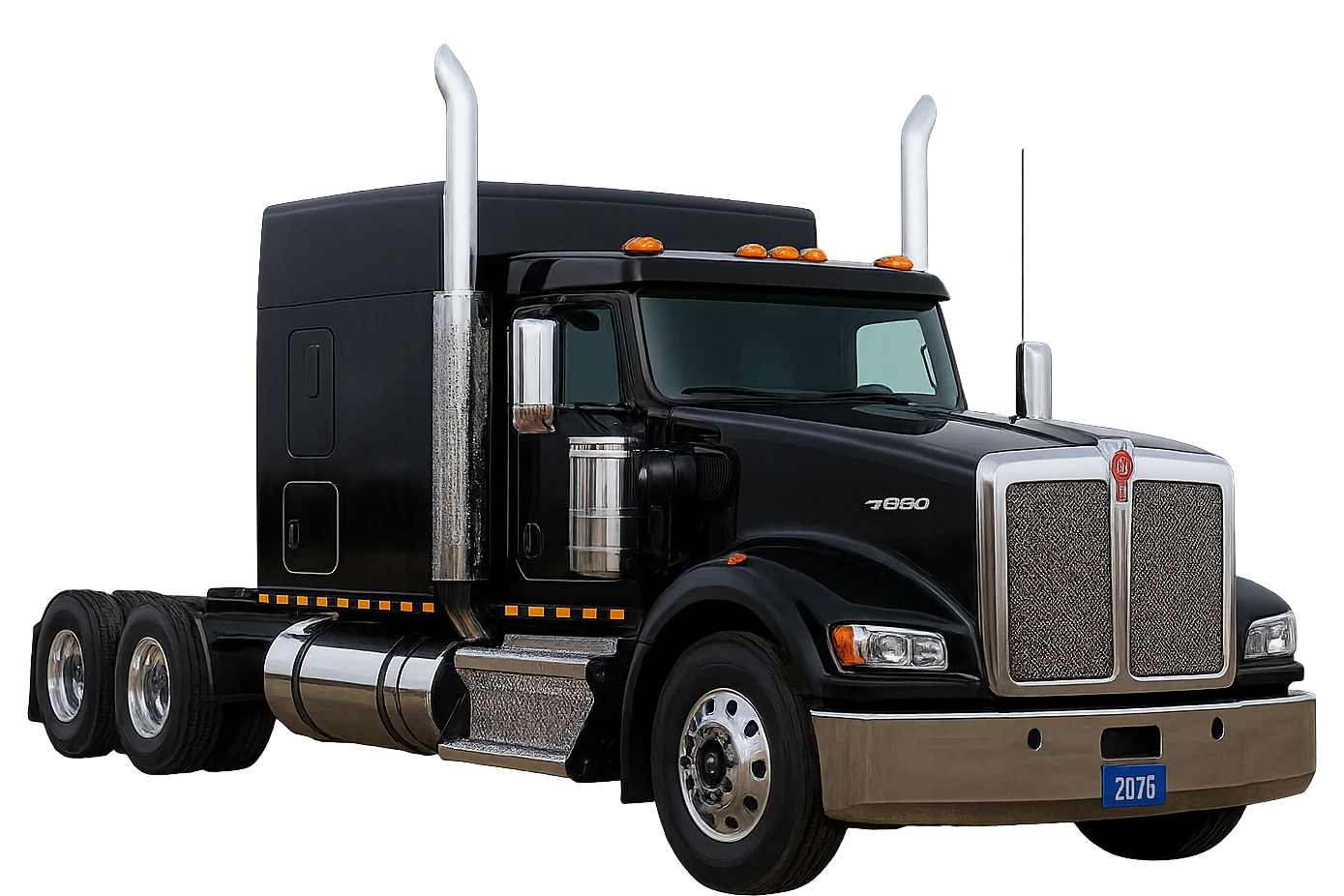 Enhance the flat top sleeper cab design on this 2026 Kenworth T680, making the flat roof and low profile unmistakable. Maintain a realistic style with no background. emoji