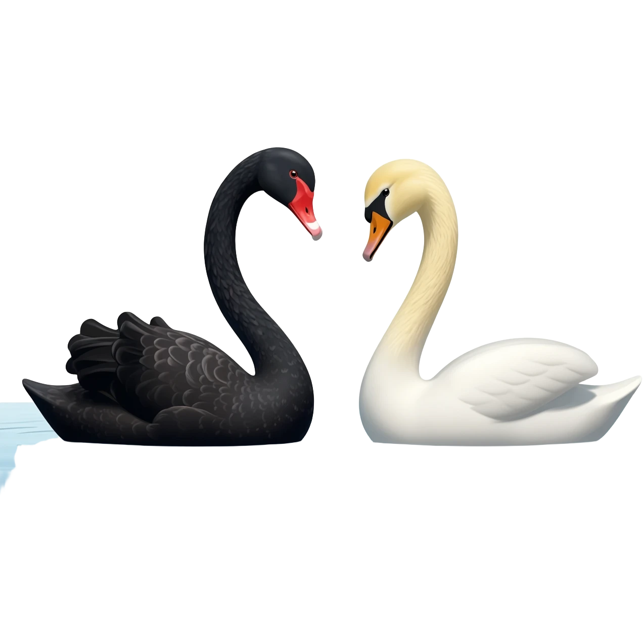 Black swan and white swan looking Two swan face each other floating emoji