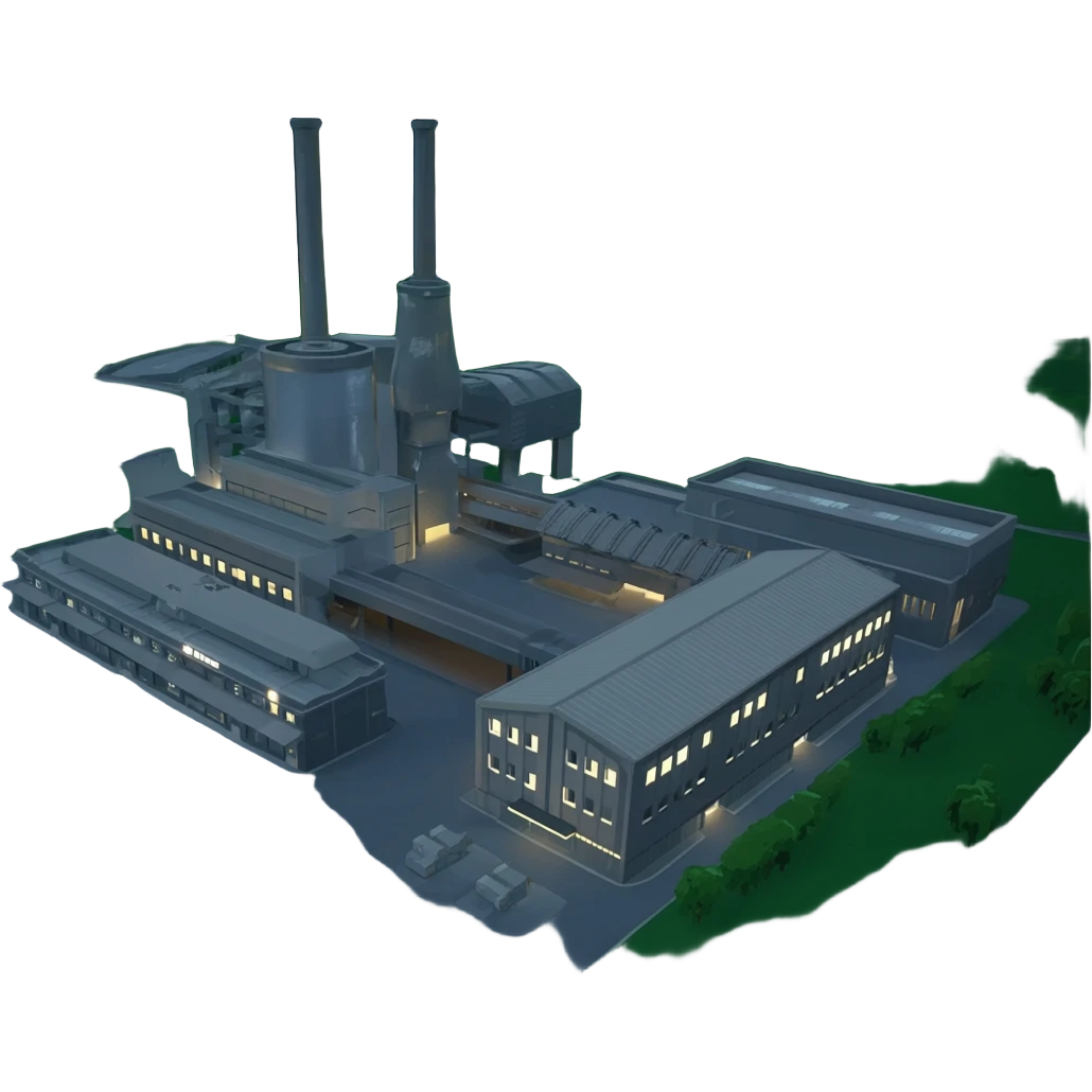 a military industrial building from an overhead view in a foreign country in the style of dark realism emoji
