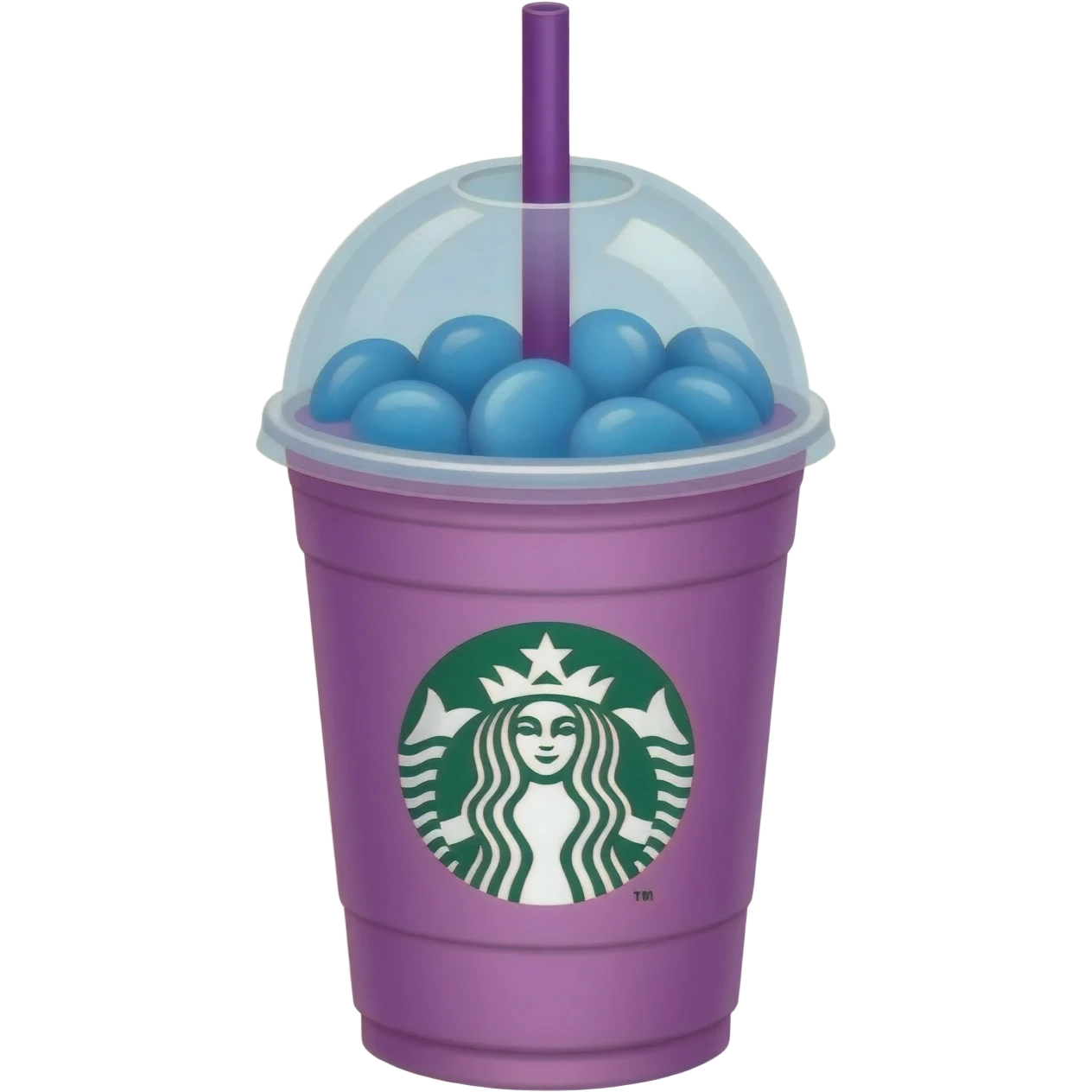 Starbucks with baby blue apple-flavored jelly beans and purple liquid, served in a purple cup that's almost baby pink with burnt yellow and a greenish-black tint, and a purple straw. emoji