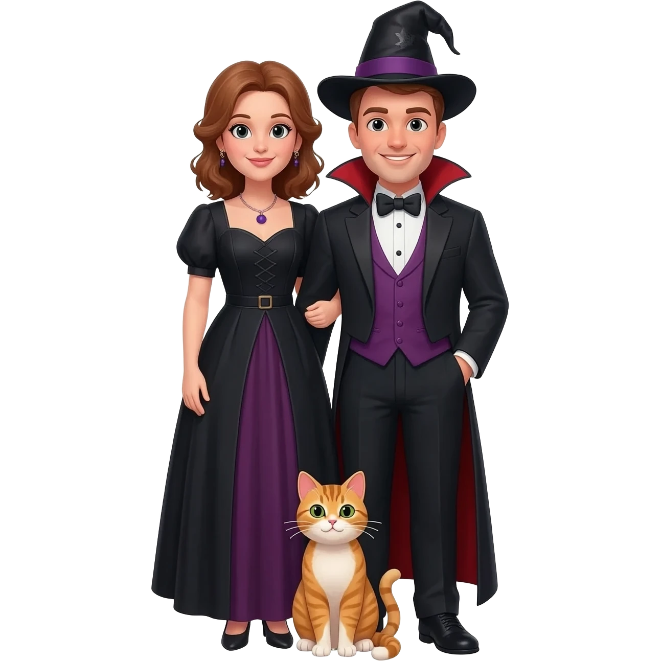 magician couple and their pet cat emoji