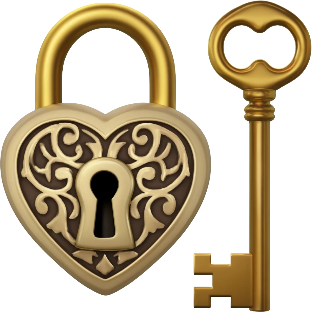 vintage beige heart-shaped lock and key emoji