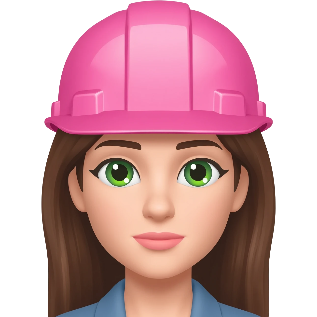 Ingeniera mujer pelo marron ojos verdes piel blanca y casco rosado emoji