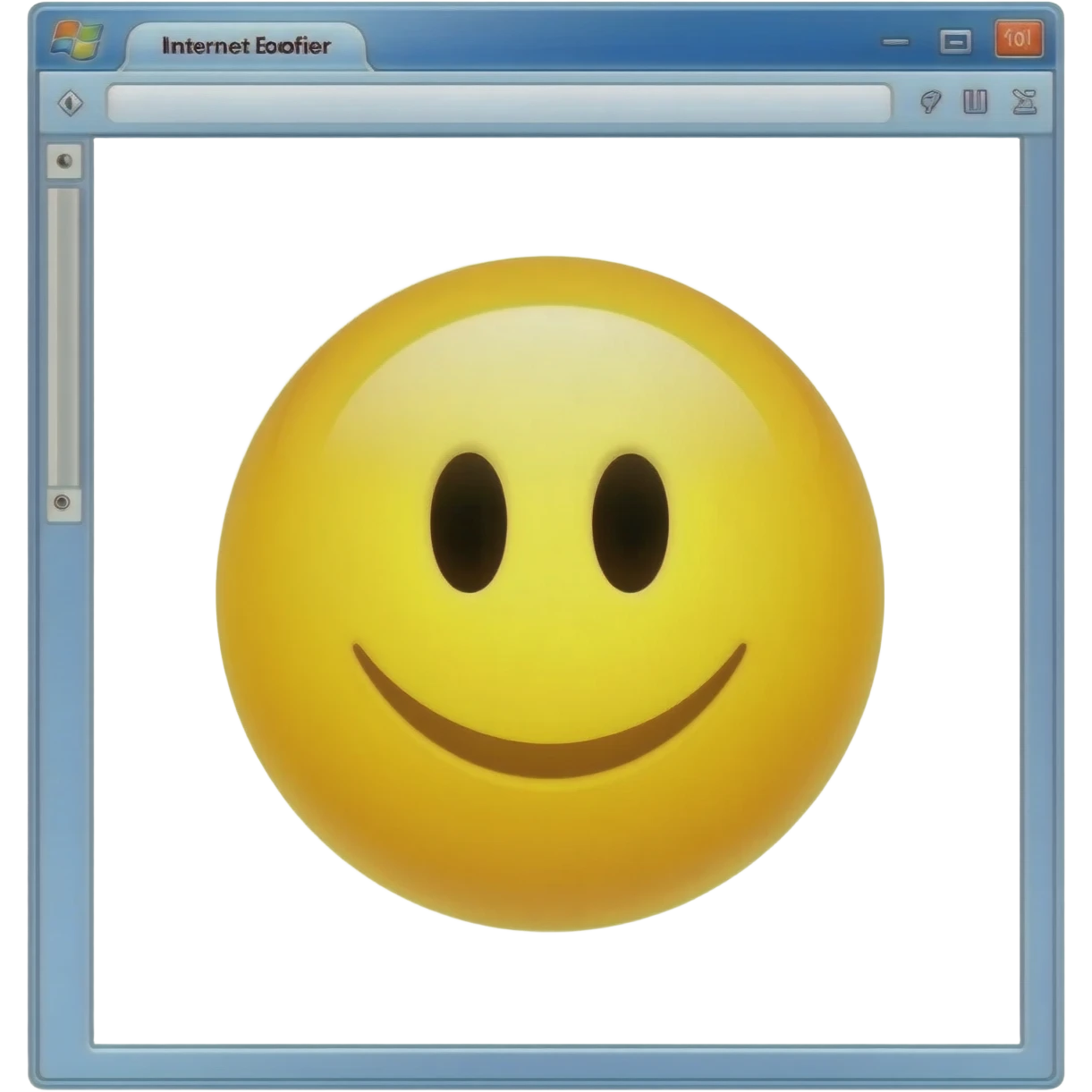 A Windows XP computer with an Internet Explorer window open, and in that, a smiley face. emoji