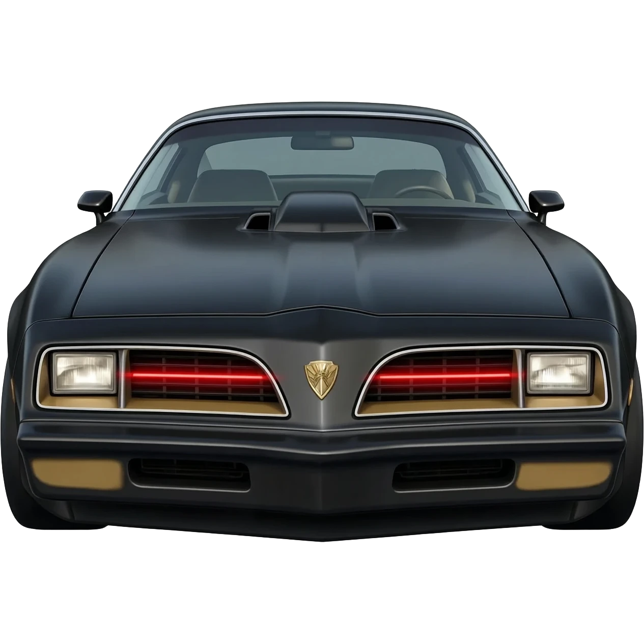 K.I.T.T. the black Trans Am from the Knight Rider TV show with a scanner bar of red lights on the front of the hood in-between the headlights emoji