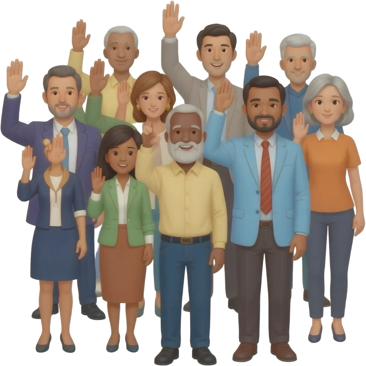 personas de diferentes razas levantando la mano derecha como pidiendo su turno, algo como este: 🙋 emoji