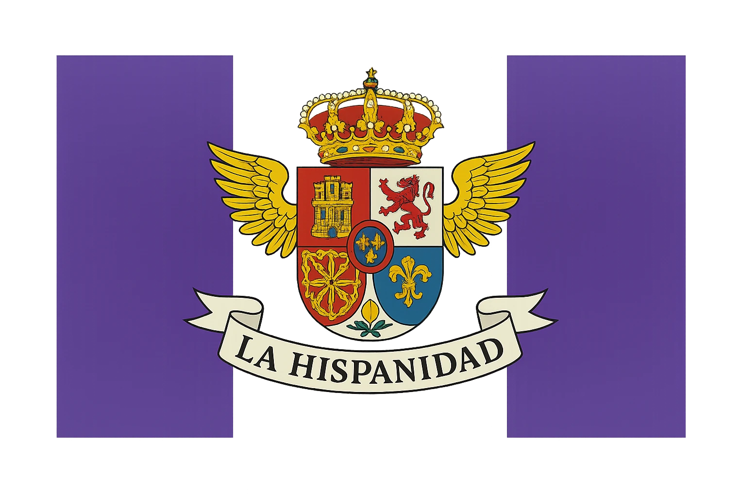 vector style bandera de la hispanidad, front view, detailed coat of arms, transparent background emoji