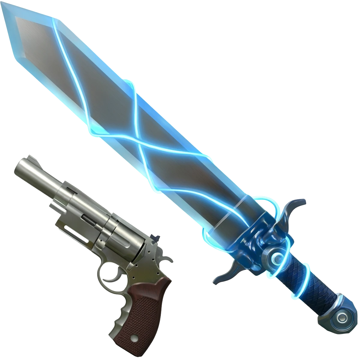 機械的な水色の電気を纏った剣と普通のメタリックなピストル emoji