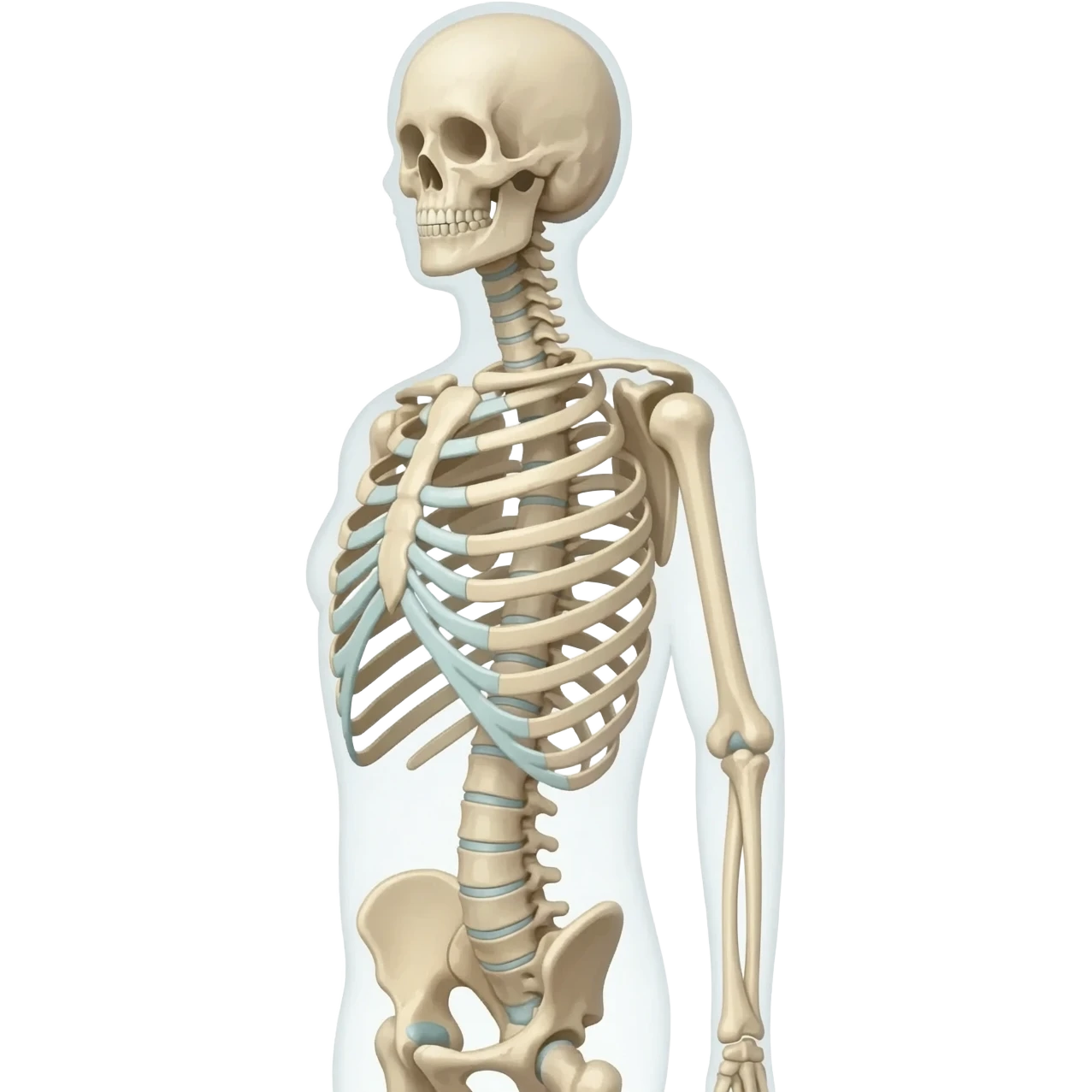 Esqueleto de cuerpo adulto completo, postura lateral derecho emoji