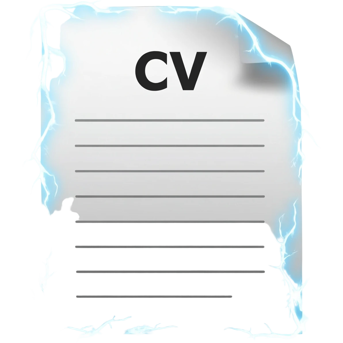 A document with the word "CV" at the top with electricity shining around it emoji