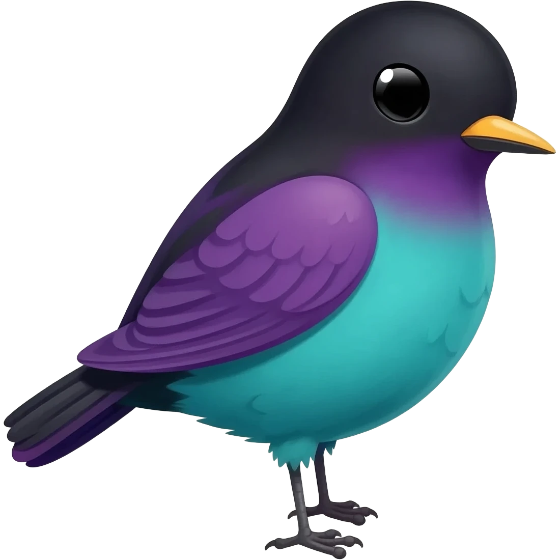 Vogel schwarz lila türkis mit Herz augen emoji