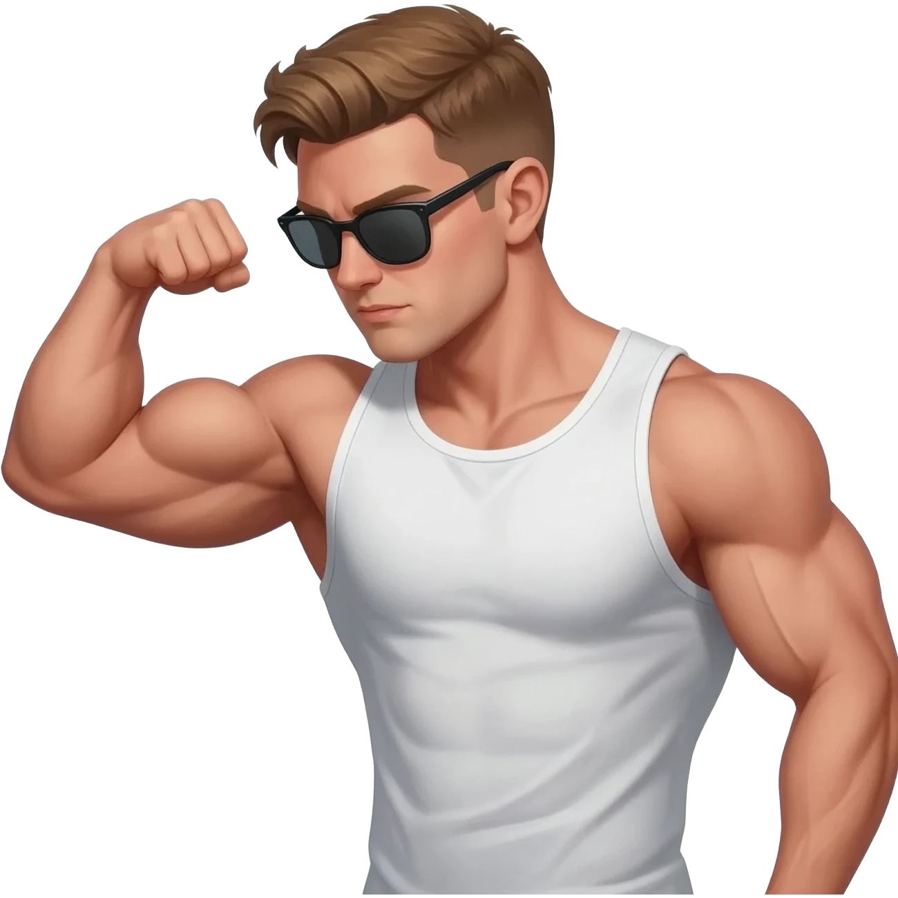 gym guy training muscles light brown hair and sunglasses emoji