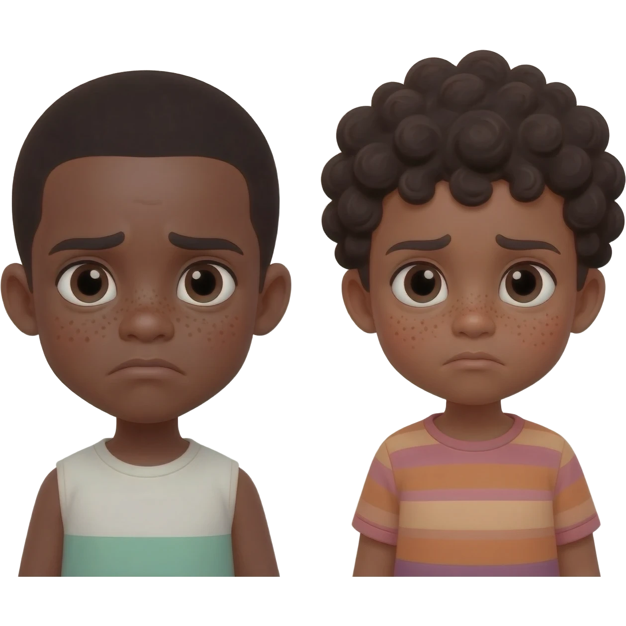 un hermano i una hermana parecidos morenos i con pecas, aburridos emoji