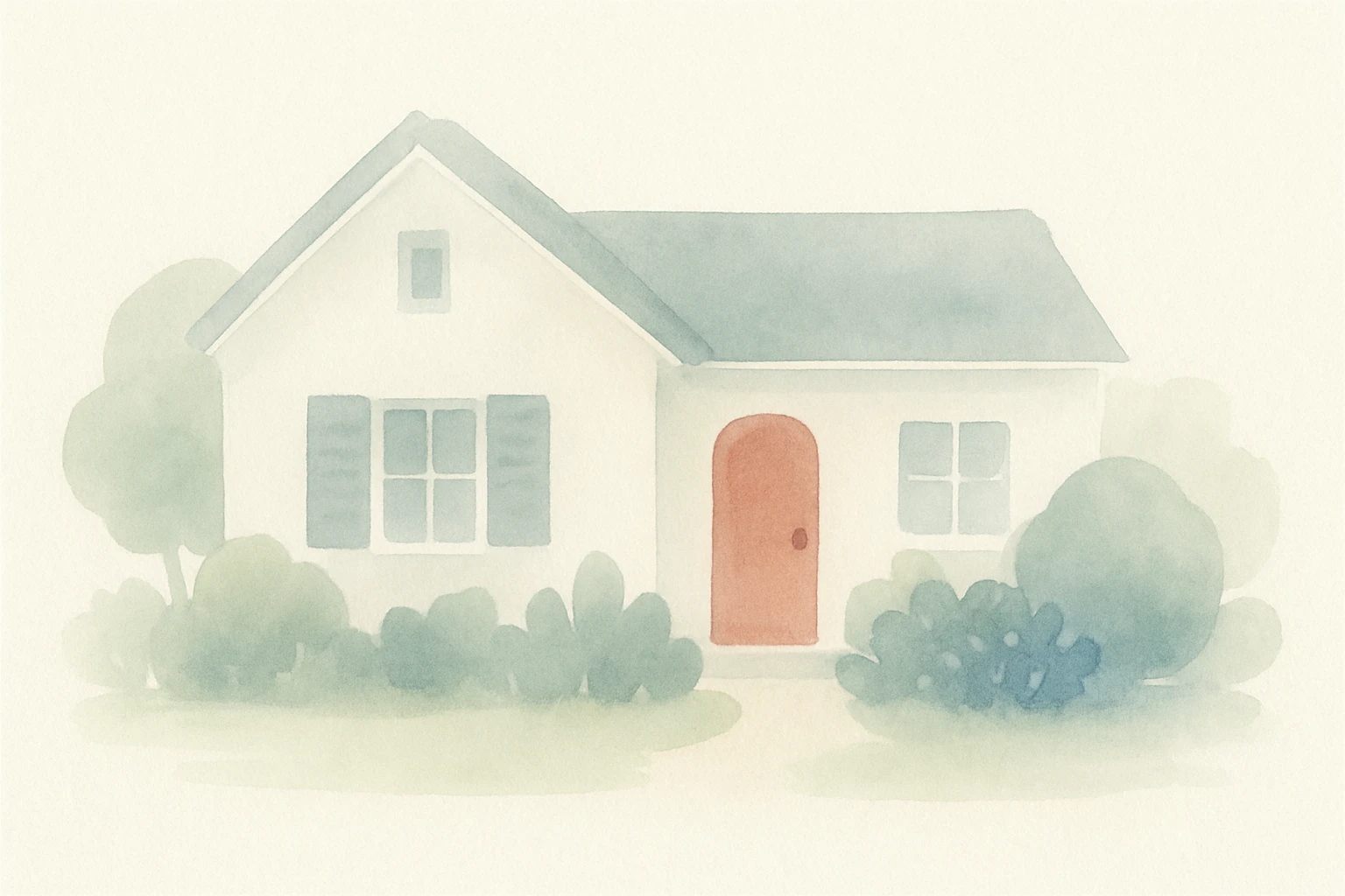 a classic suburban house with a garden, in a soft watercolor style emoji