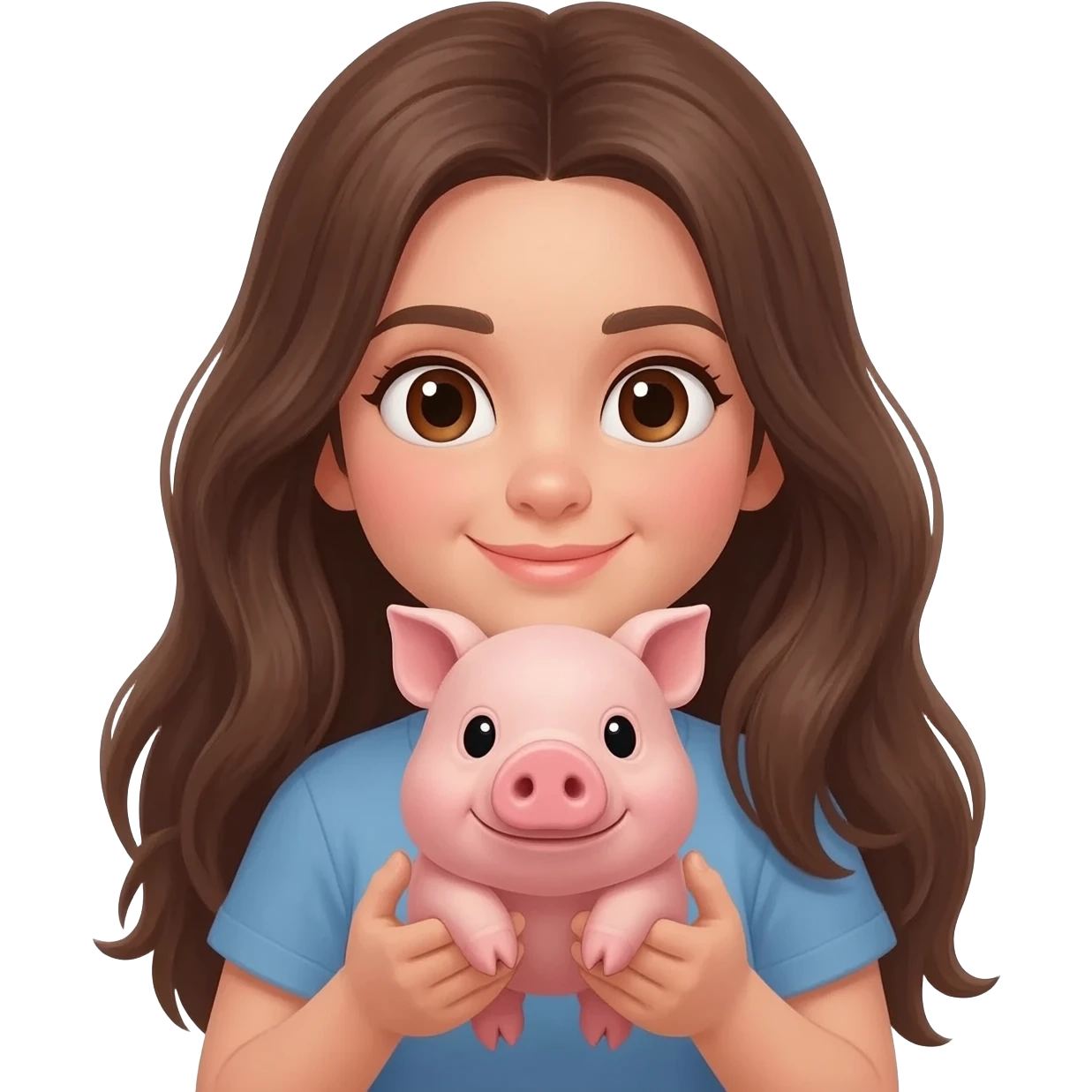Beautiful girl brunette With long hair and a little pig emoji