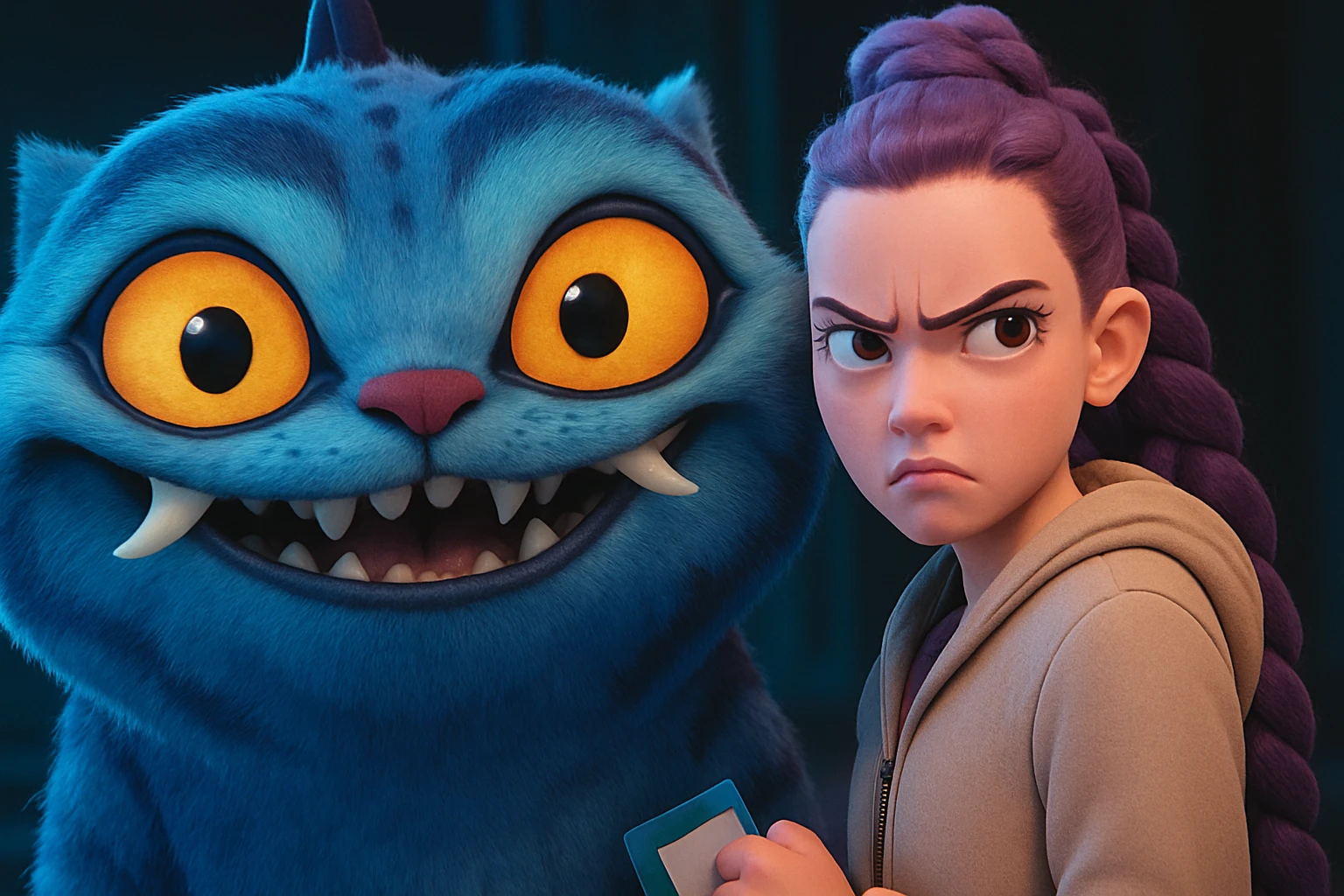 Change the girl's expression to angry with furrowed brows and a frown, keep the style and character the same, only modify her eyes and mouth. emoji