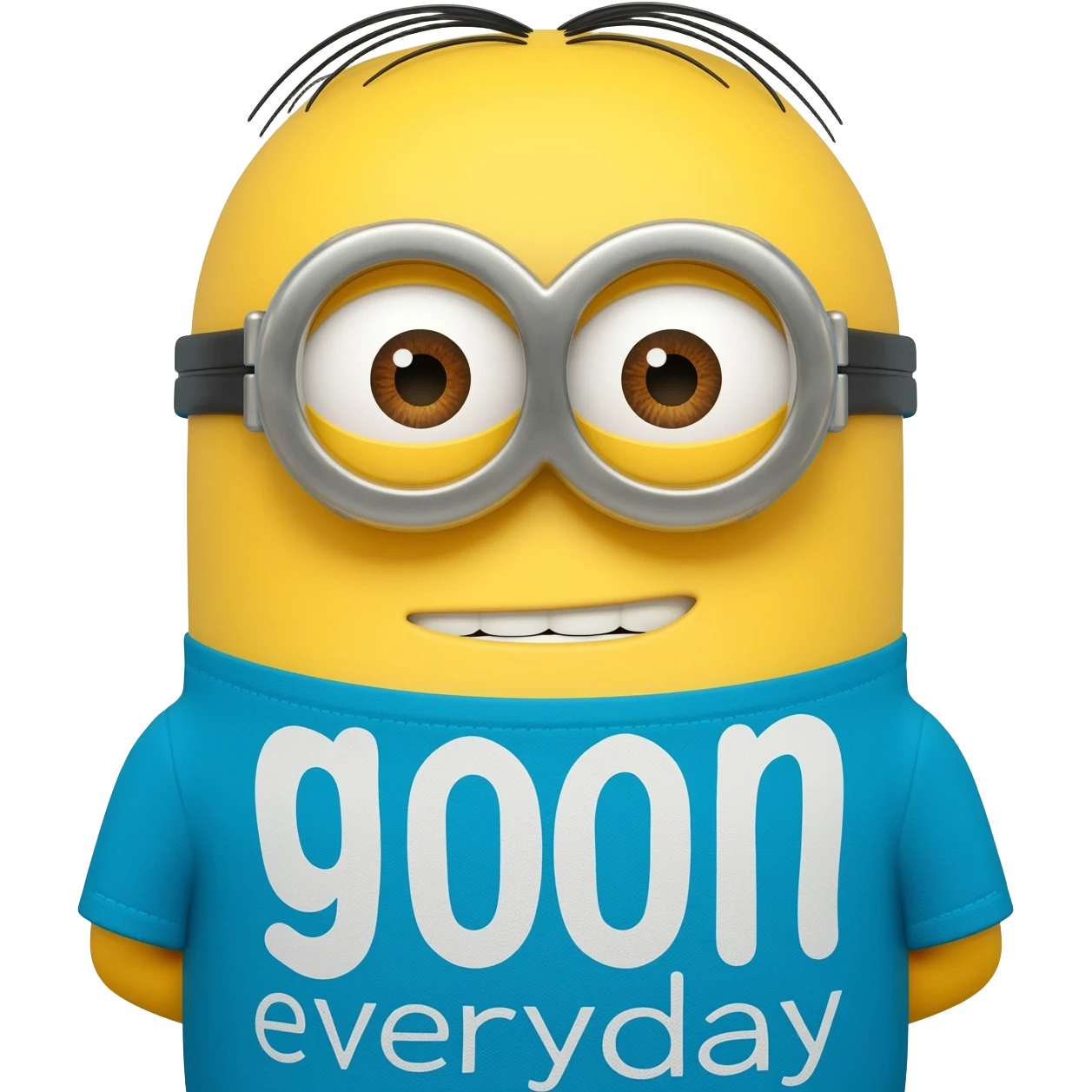 Make a minion that has a shirt that say goon everyday emoji
