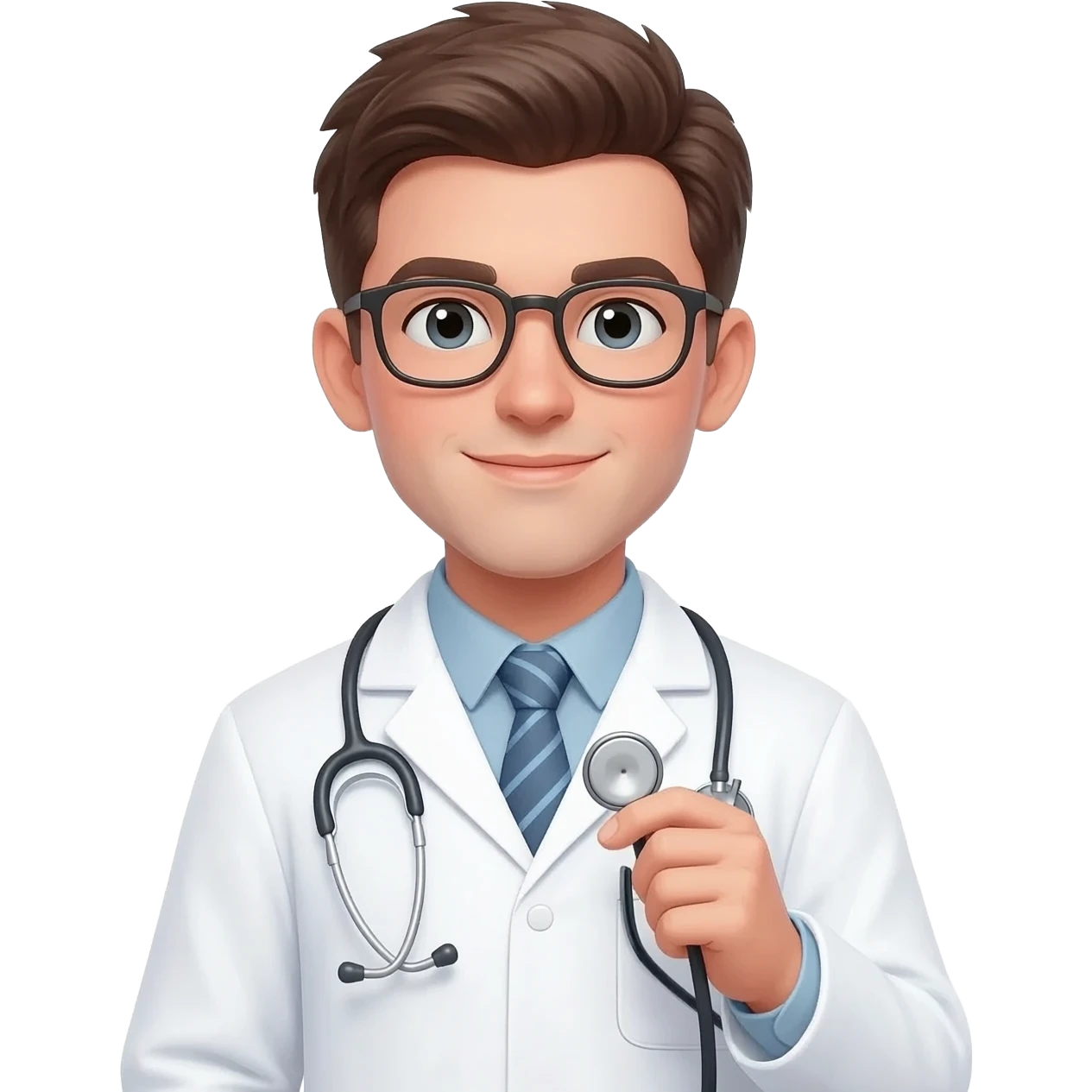 Handsome young doctor with brown short hair and lil rest angle glasses emoji