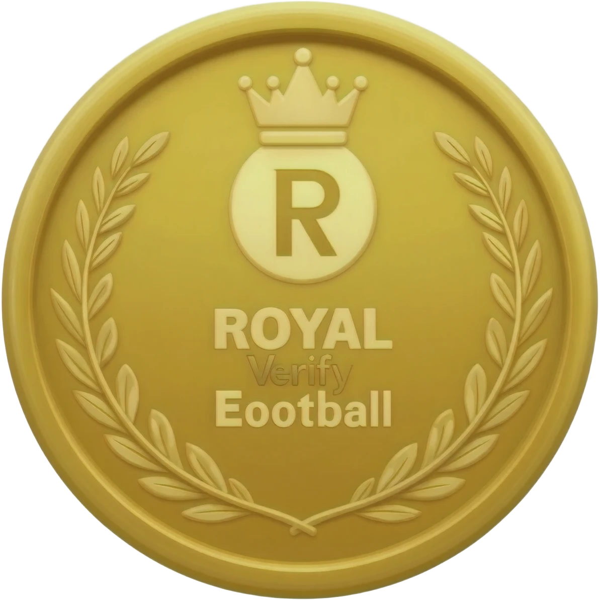 gold coin with "R with crown and  ROYAL Verify Efootball"     level in center and minimal laurel emoji