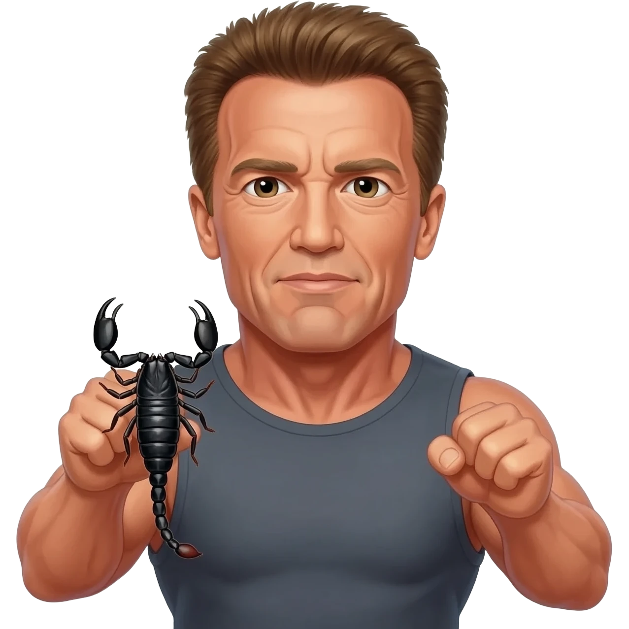 Arnold Schwarzenegger holding a Scorpion in his hands emoji
