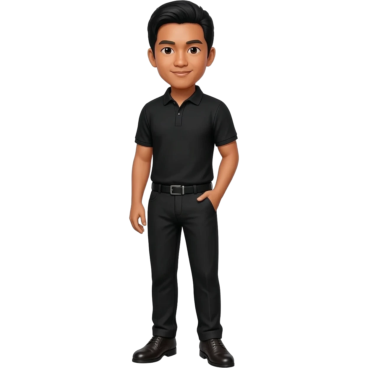 Filipino man black polo shirt and black pants and leather shoes  emoji
