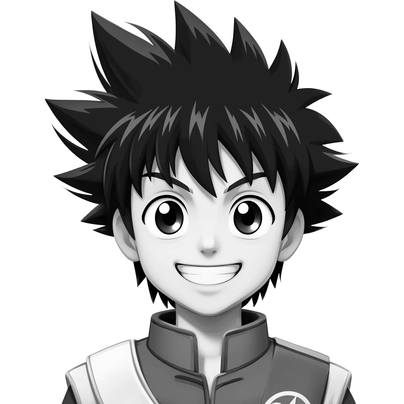 generate a black and white Killua happy smail with a transparent background emoji