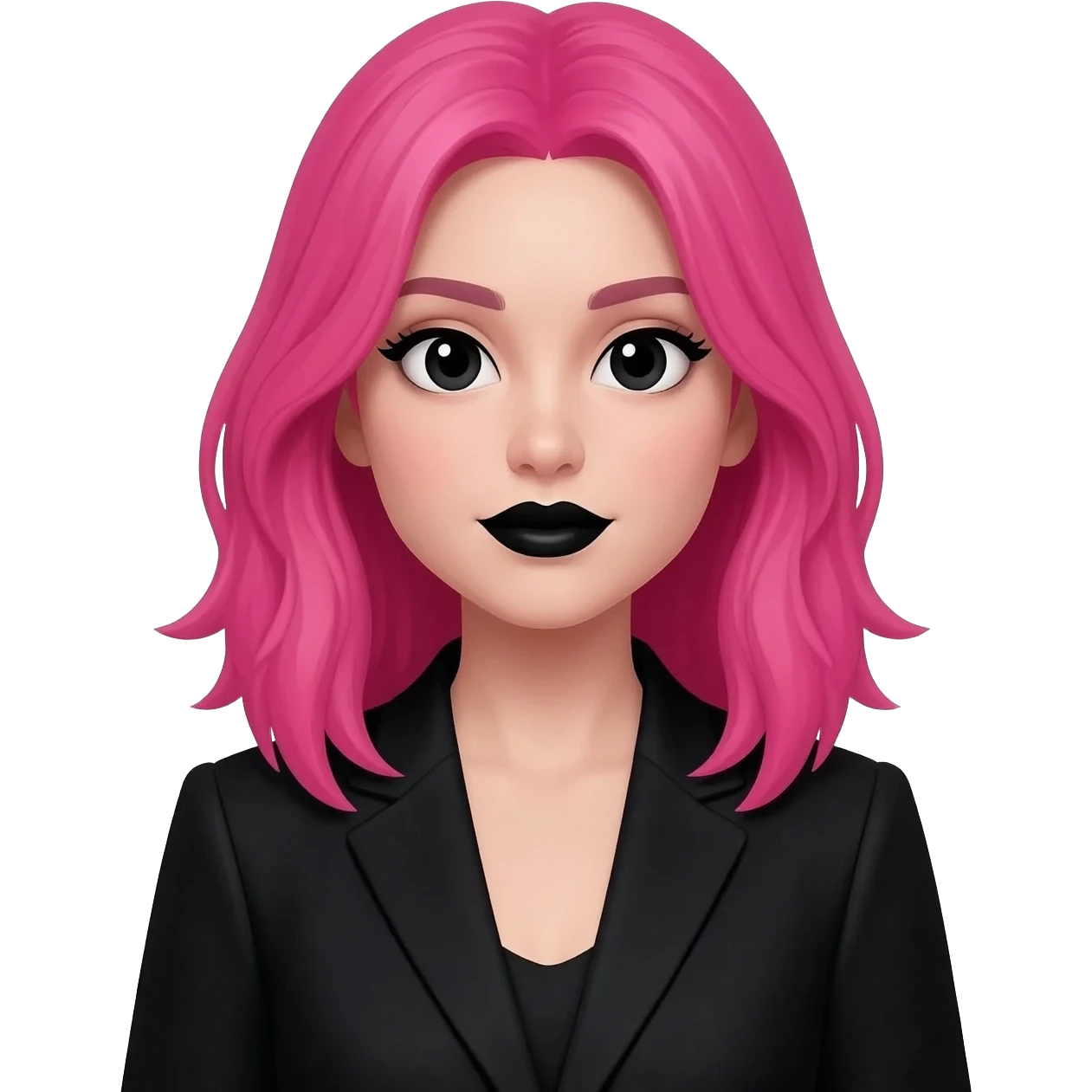 Girl pink hair and black eyes and black lips and black suit emoji