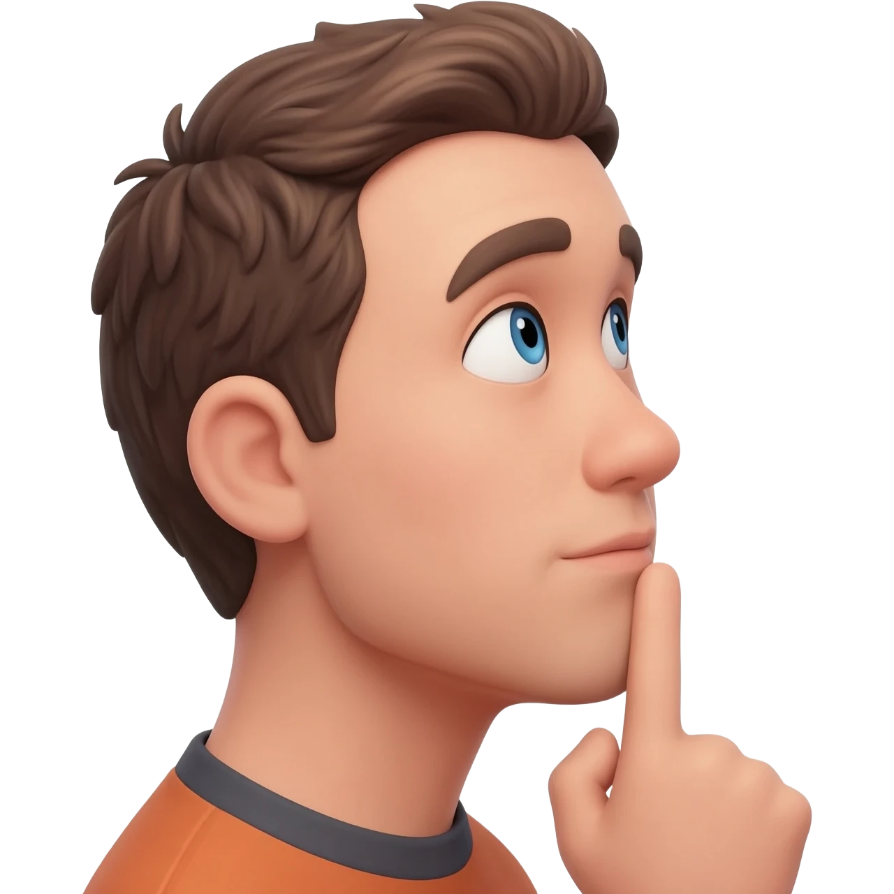 Thinking, looking up to the right side with one finger on the mouth emoji