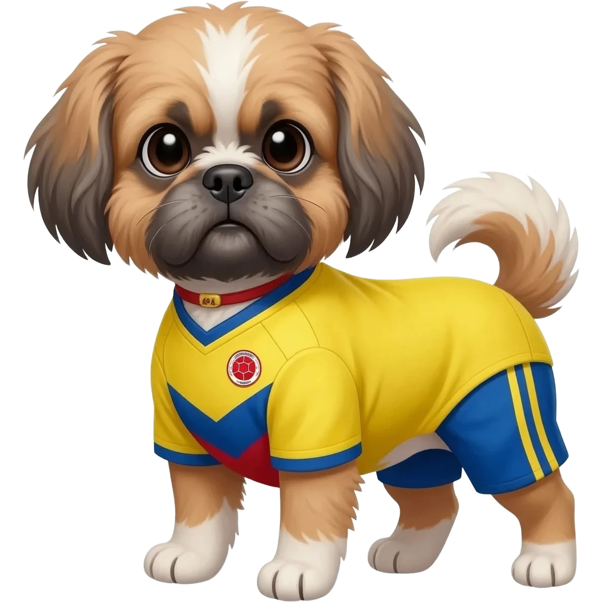 shih zhu wearing a colombia soccer jersey v neck 2026 work cup emoji
