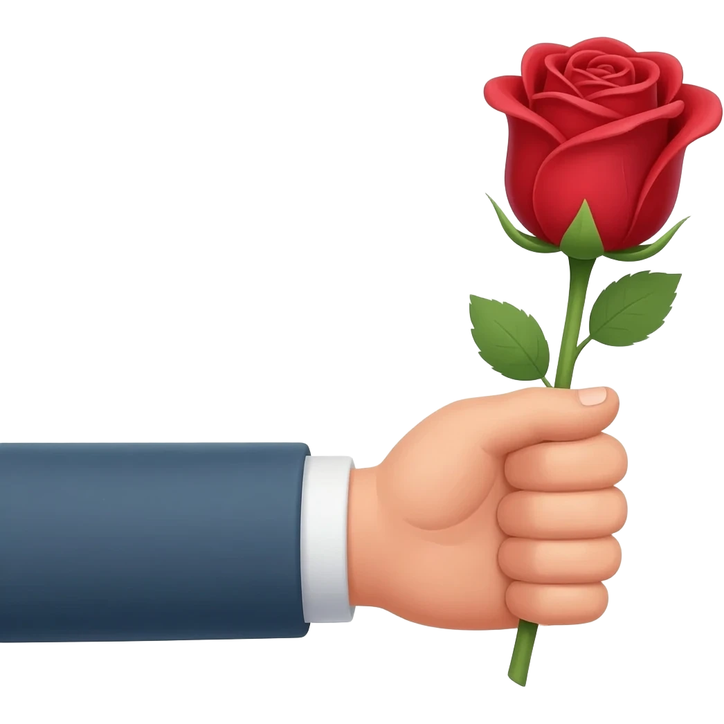 A man's hand giving the most beautiful rose to the right side emoji