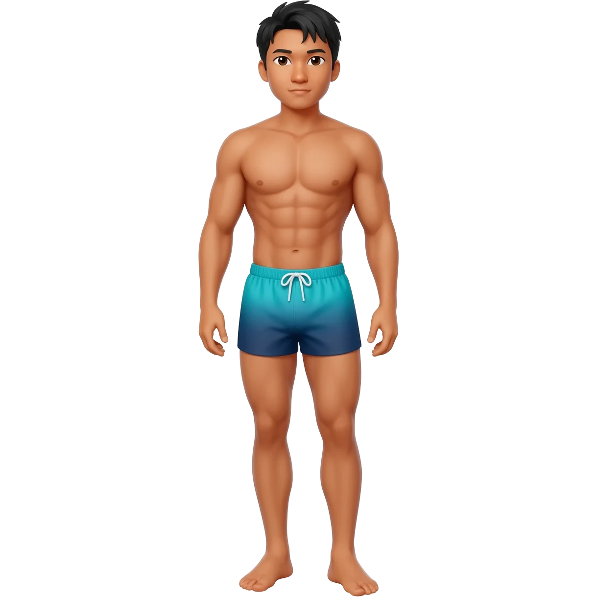 Filipino Masculine man with feet wear swim shorts muscle slim emoji